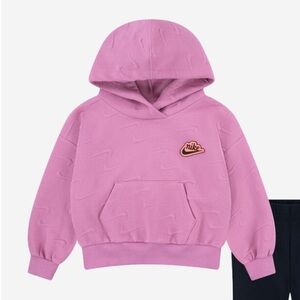 Nike Impressions All Over Embossed Logo Pullover Hoodie Pink Size 4